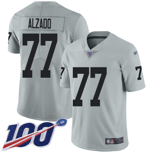 Men Oakland Raiders Limited Silver Lyle Alzado Jersey NFL Football #77 100th Season Inverted Legend Jersey->oakland raiders->NFL Jersey